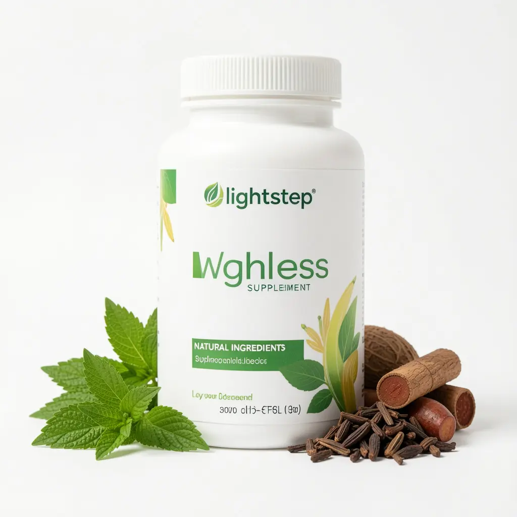 Lightstep wellness supplement bottle with natural ingredients displayed on a clean white background